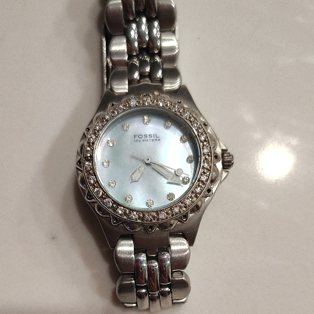 Fossil Silver Watch with Light Blue Dial